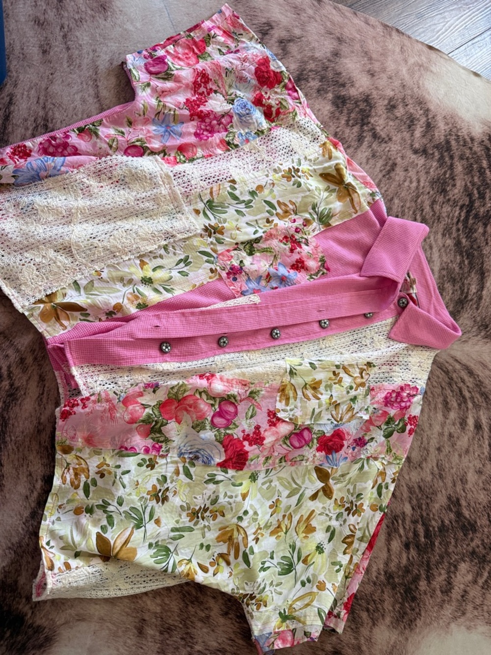 POL Pink Floral Patchwork Short Sleeve Blouse